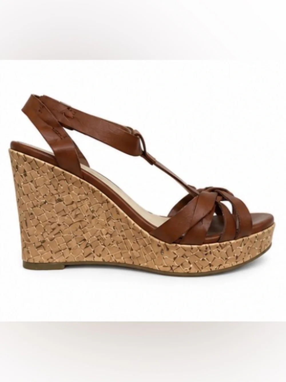 [Unisa] Brown Leather Cork Wedge Sandals - Women's Size 7.5M